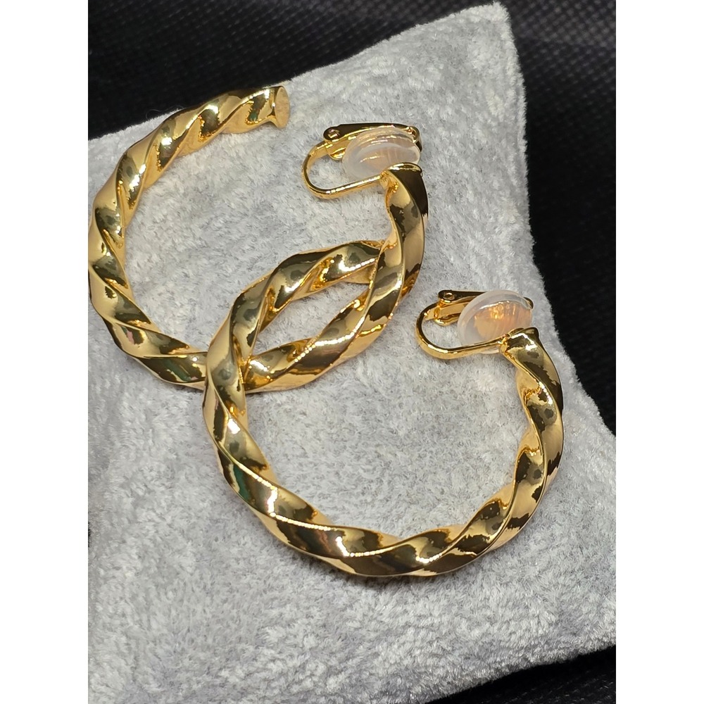 Gold Tone Twisted Hoop Clip On Earrings Chunky Spiral Textured Fashion Jewelry